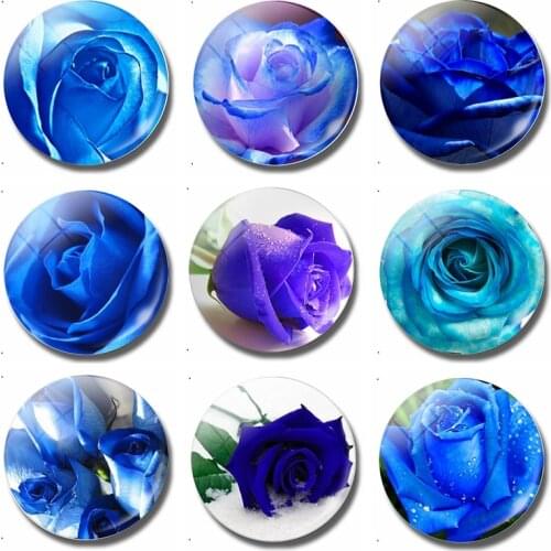 Blue Enchantress Glass Fridge Magnets Blooming Roses 30 MM Magnetic Refrigerator Stickers Fridge Memo Creative Home Decor