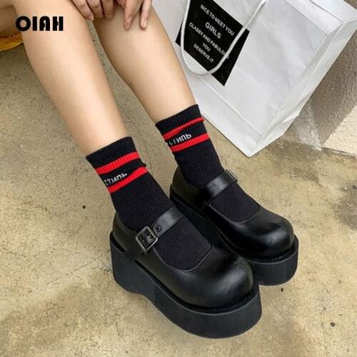 OIAH Women Mary Janes Pumps Retro Lolita Round Toe Buckle Strap Thick Sole 50`s Style Footwear Handmade Platform Ladies Shoes