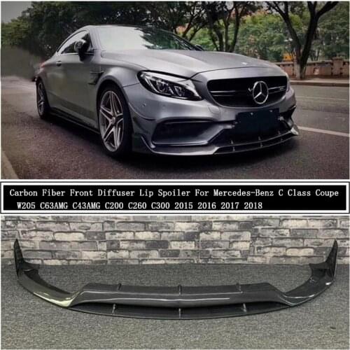 Carbon Fiber Front Diffuser Lip Spoiler For Mercedes-Benz C Class Coupe W205 C63 C43 C200 C260 C300 2015-2018 Bumper Spoilers