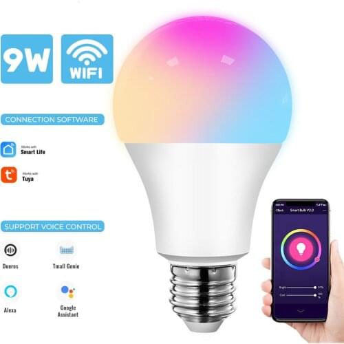 Tuya wifi smart light bulb, 9w color-changing light, E27 voice control music rhythm, smart home energy-saving lamp
