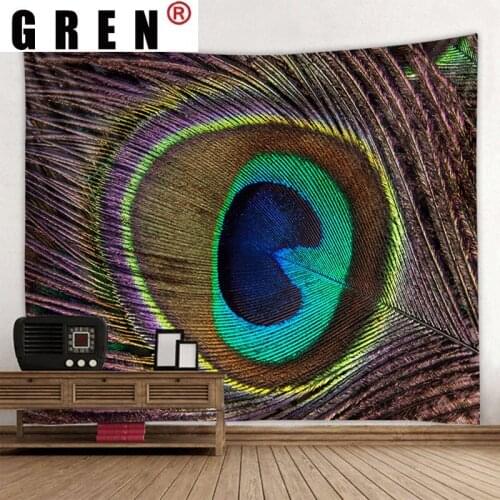 GREN Tapestry Peacock Feather Wall Hanging Wall Covering Rugs Mural Background Cloth Beach Towel Fabric Yoga Blanket Home Decor