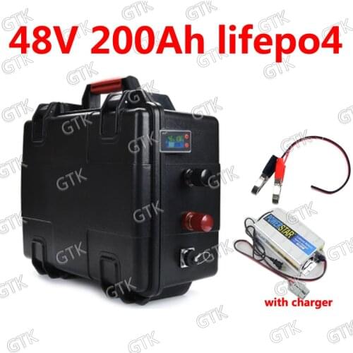 GTK waterproof 48v 200ah Lifepo4 battery with 100A BMS for 5000W 4000w tricycle motorcycle boat car scooter ebike +10A charger