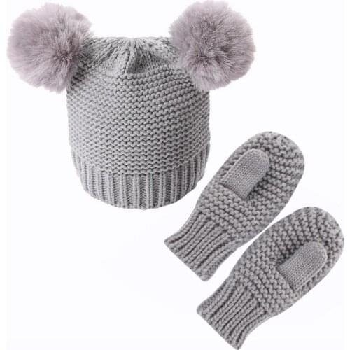 W3JF Unisex Kids Girls Boys Gloves Baby Winter Warm Crochet Knit Hat Beanie Cap+Mittens Set