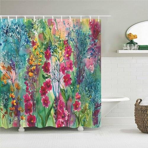Colorful Beautiful Flowers Shower Curtains With 12 Hooks Floral Printed Fabric Shower Curtain Waterproof Polyester Bath Screen