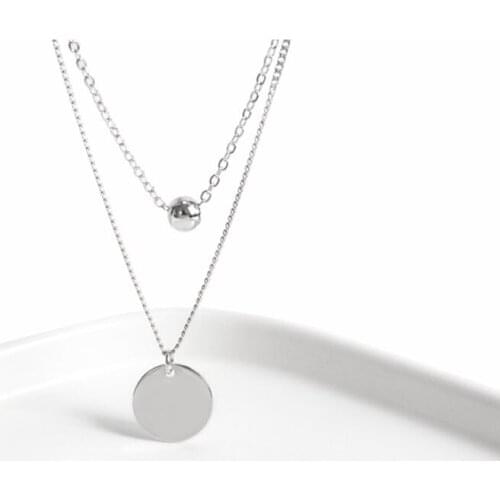 Hot Sale 925 Sterling Silver Chain Pendant Layer Necklace For Women Statement Korean Round Ball Charm Long Necklaces Wholesale