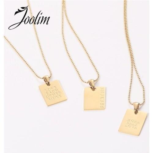 JOOLIM Jewelry Wholesale Gold Finish English Proverbs Fram Pendant Necklace Stainless Steel Necklace