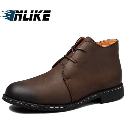 INLIKE Plus Size Men Boots Fashion Ankle Boots Winter Casual Men Genuine Leather Boots Man Big Size Boots Business Leather Shoes