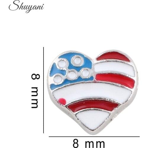 20Pcs Heart shaped american flag alloy floating charms for living memory glass floating locket charms DIY jewelry 20pcs/lot