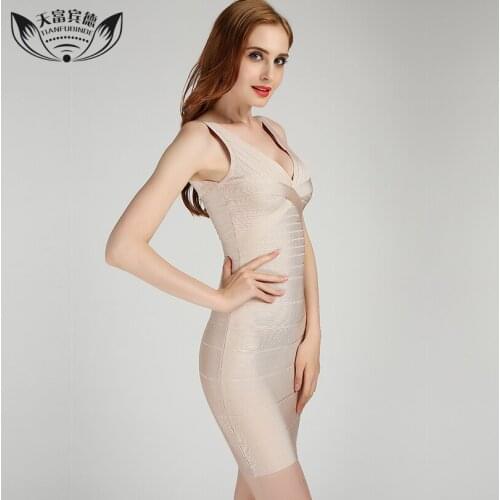 2017 Sexy Sleeveless Bandage Dresses V Neck Stripe Design High Flexibility Party Dress Ladies Cross Bandage Bandage Dress