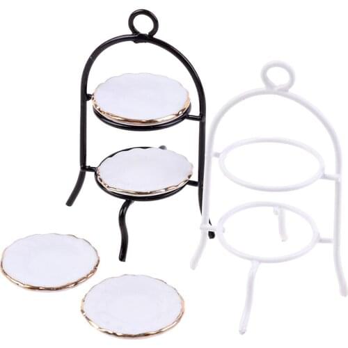 3pcs/Set 1/12 Dollhouse Miniature Furniture White Cake Stand Dish Kitchen Tableware Room Decor