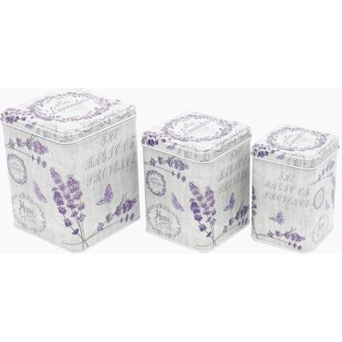 3 in 1 set Tinplate Lavender square column box set iron biscuit candy baking candle jars with lid candy saving box money bank