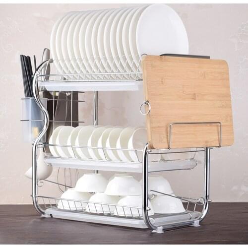 3 Tier Dish Drainer Kitchen Dish Rack Storage Shelf Washing Holder Basket Plated Knife Sink Drying Organizer Holder Kitchen Tool