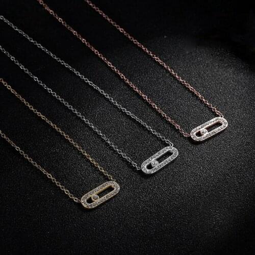AAA Quality Micro Pave Premium CZ Crystals Hollow Square Single Zircon Titanium Pendant Charms Clavicle Necklace for Women