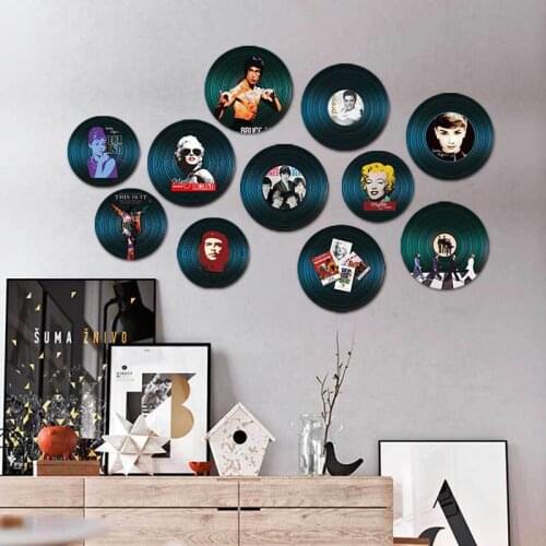 American Round Vintage Vinyl Record Wall Decor Home Restaurant Bar House Living Room Decoration Rich Texture Wood Painting Mural