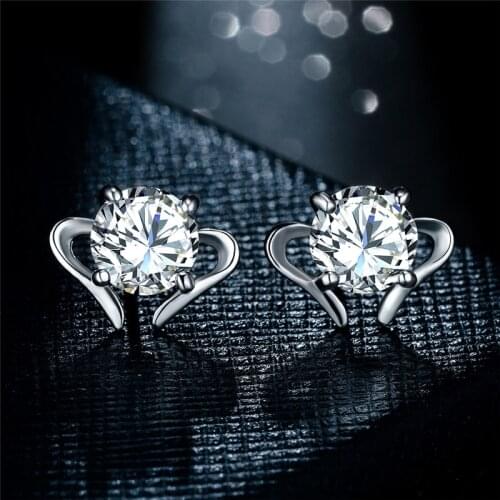 White Zircon Round Small Stud Earrings Luxury Crystal Stone Heart Earrings For Women Wedding Jewelry Charm Female Dainty Earring