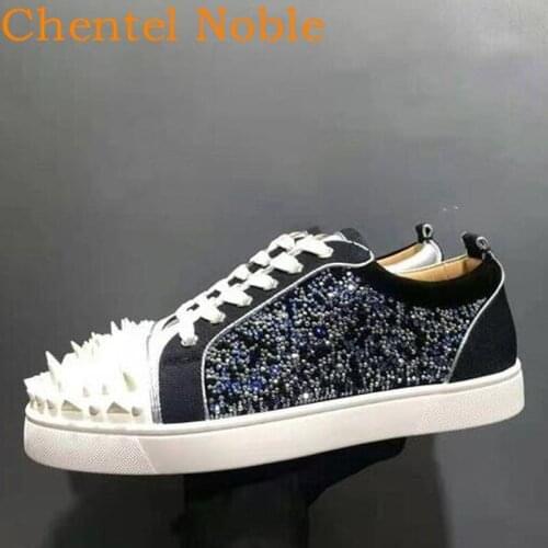 Brand Chentel Spikes Runway Mixed Color Breathable Casual Men Sneaker Shiny Crystal Manual Running Male Chaussures Hommes