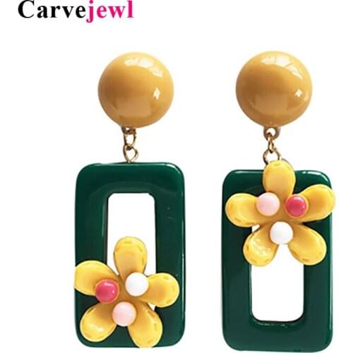 Carvejewl Personality Colorful Geometric Earrings round Rectangle yellow small resin flower Hanging Dangle Earrings girl jewelry