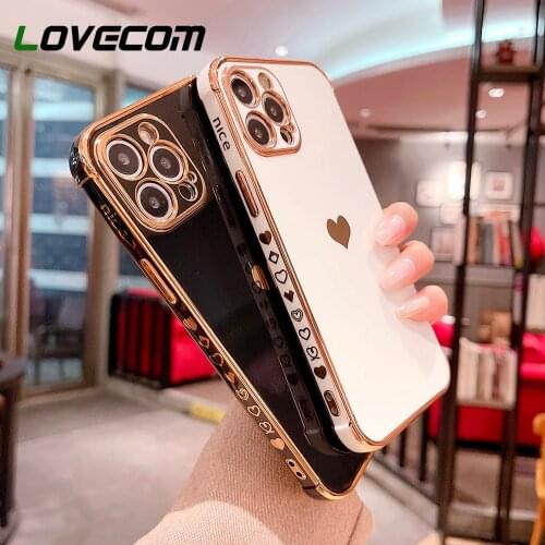 For iPhone 12 Pro Max Cases LOVE Heart Electroplated Phone Case For iPhone 11 Pro Max XR XS Max 7 8 Plus Soft Shockproof Cover
