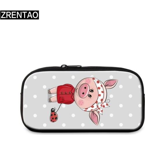 ZRENTAO lovely pig print pencil case cartoon pen box boys stationery bag girls pencil pouch simple cosmetic bags