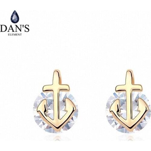 DANS ELEMENT 3 Colors Real Big Brand AAA Zirconia Micro Inlays Arrow Stud Earrings for Women Round 98437white