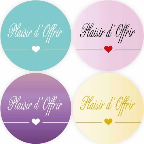 DouxArt 100 Pieces Stickers Plaisir d'Offrir, 40mm Heart Colurful Wedding Favors Communion Baptism Party Decoration Seals Labels