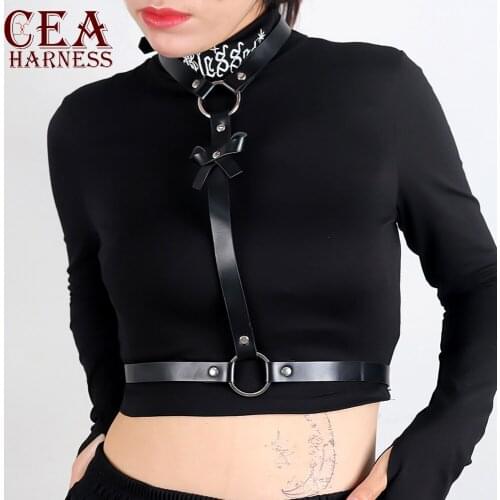 CEA Gothic Harness Women Lingerie Belt Sexy Bow-knot Chest Fashion Leather Harness Handmade Restraints Body Suspenders Belts