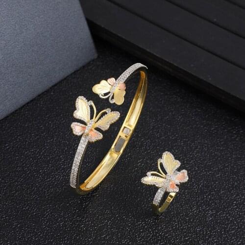 EYER Luxury Personality Temperament Butterfly Baguette Bracelet Ring For Women Wedding Party Zircon DUBAI Bridal Jewelry Gifts