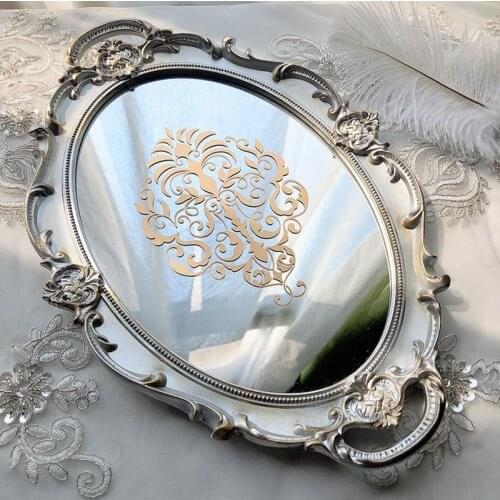 French Art Retro Mirror Tray Luxury Palace Style Jewelry Cosmetic Storage Tray Ornaments Tea Cup Food Storage Tray High-endgifts