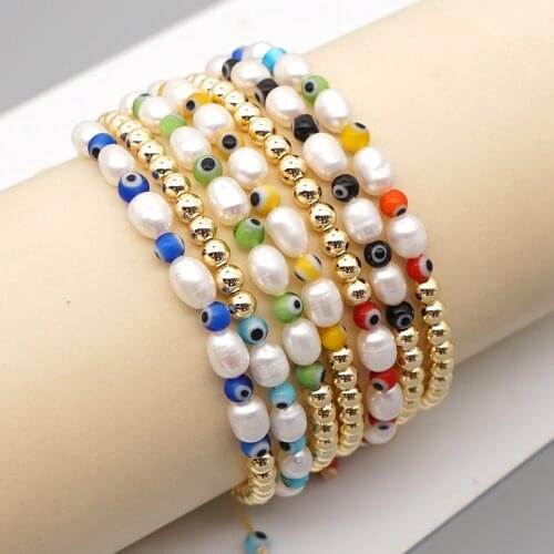 Go2Boho Turkish Evil Eye Bracelet Freshwater Pearl Vsco Girl Boho Bracelet Bijou Femme Beach Pearls High Quality Golden Beads