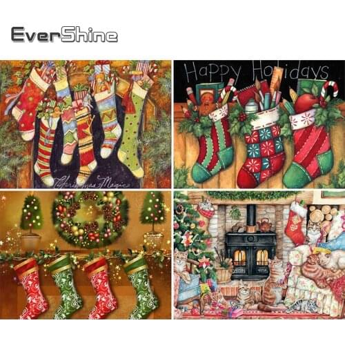 Evershine DIY Diamond Embroidery Christmas Socks Cross Stitch Diamond Painting Cartoon Full Square Mosaic Art Christmas Decor