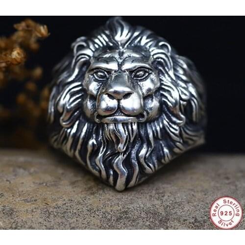 925 silver colour sterling rock man bike ring new style hot sale lion head man ring Thai silver colour lion head adjustable ring