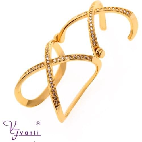 Factory Promotions Gold Color Double Cross Shape Jewerlly rings AAA Cubic Zirconia for Women gift free size