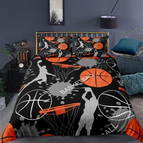 Cartoon Playing Basketball Duvet Cover Cool Printing Shot Bedding Set And Pillowcase 2/3pc Black Bed Cover Set
