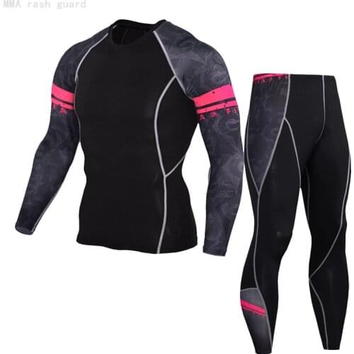Mens thermal underwear sets womens leggings for Fitness rash gard MMA Compression shirt Couple Winter jogging suit 2-piece set