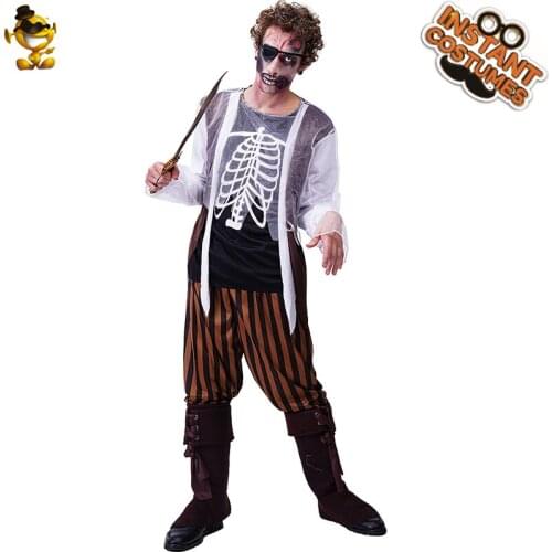 Carnival Dress Up Pirate Costumes Halloween Men Cosplay Party Costume Adult Scary Skeleton Buccaneer Stage Performance Suit