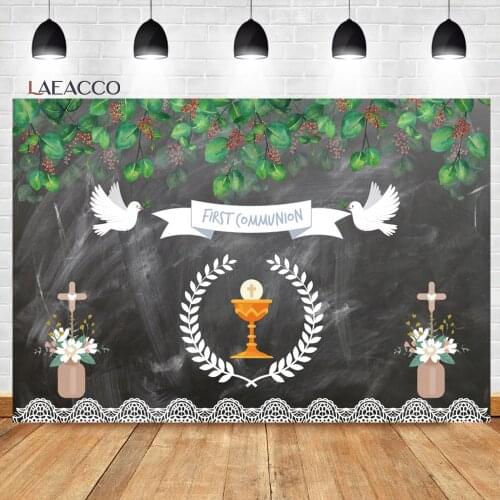 Laeacco First Holy Communion Backdrops Grail Cross Pigeon Flower Baby Child Portrait Photocall Customized Photography Background