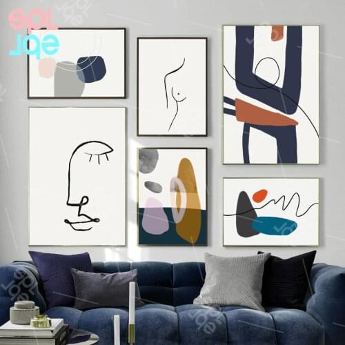 Line Art Canvas Painting Modern Abstract Curve Color Block Poster Nordic Home Decoration Bedroom Wall Art Decor Printed Pictures