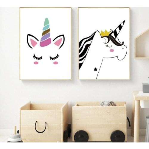 Cute Cartoon Unicorn Decorative Canvas Painting Nursery Decor for Kids Room Kindergarten Posters and Prints Wall Art Canvas
