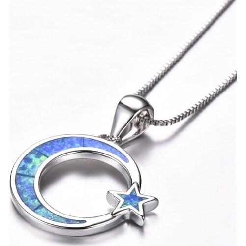 Fashion Women Pendant Alloy Cute Moon Star Fire Opal Wedding Jewelry Charms Classic Lady Necklace Accessories