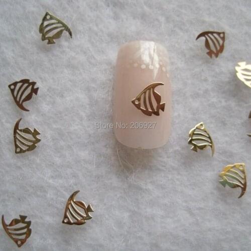 MS290-2 100pcs Gold Cute Fish Metal Sticker Nail Art Metal Sticker Nail Art Decoration Non-adhesive Sticker