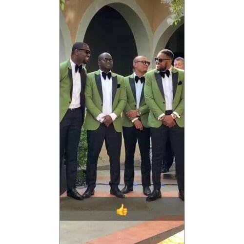 MEN suits 2019 new slim fit green jacket with pants 2 piece Business Formal Groom Wedding Dress Tuxedos Suit black lapel