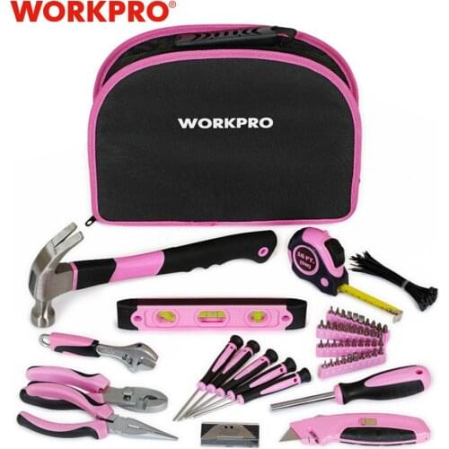 WORKPRO 103PC Pink Tool Set Home Tool Kits Hand Tools Hammers Pliers Saws Screwdrivers Wrenches Tapes