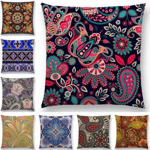 Newest Boho Paisley Oriental Floral Pattern Navajo Geometric Prints Fantasy Petal Cushion Cover Sofa Throw Pillowcase