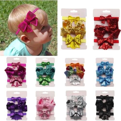 The New Children Headband Set Sparkly Bow Knot Head Bandage Infant Hair Accessories Photography Props Christmas Gift