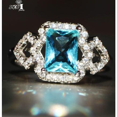 Wholesale YaYI Jewelry Fashion Princess Cut 8*12mm Sea Blue Cubic Zirconia Silver Color Engagement Wedding Party Crown Rings