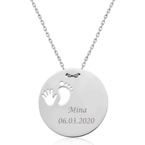 Real Silver 925 Jewelry Silver Hand Footprint New Born Necklace