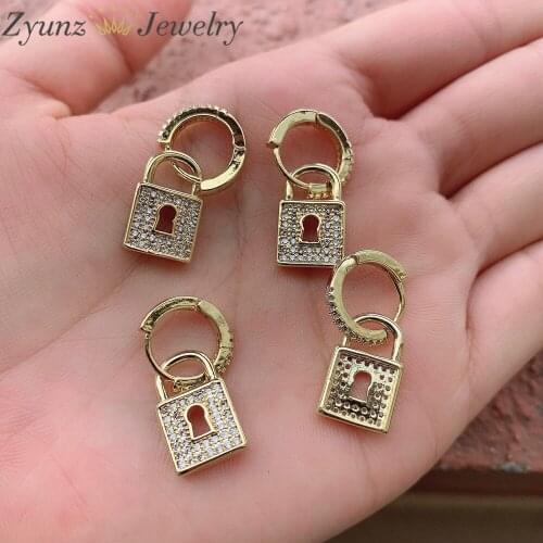 5 Pairs, Creative Crystal Zircon Lock Hoop Earring Pendant Punk Style Hip Hop Gold Padlock Earrings Unisex Jewelry Accessories