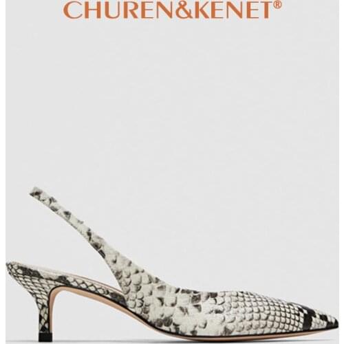 Sexy Snakeskin Pattern Slingbacks Women Pumps 2021 Pointed Toe High Heels Shoes