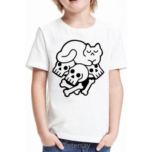 Halloween Gift Children Clothing Summer Tops Fashion Short Sleeve T Shirt Death Little Helper Print Boys Clothes White Tops