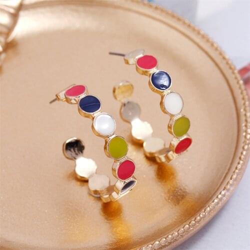 Simple Hoop Earrings Women Girls Metal C-Shaped Alloy Dripping Colorful Circle Earring Party Fashion Jewelry Gift Accessories